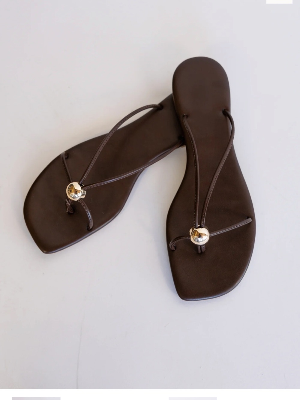 Brown Leather Toe-Ring Sandals with Gold Accent